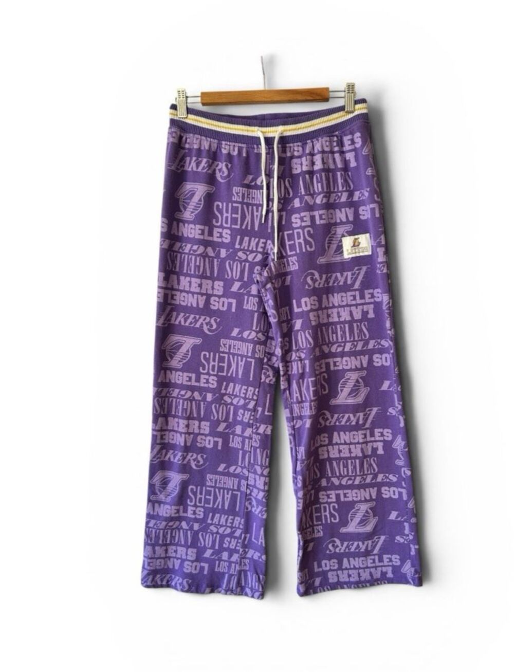 Los Angeles Lakers Lounge Pants Womens M Purple Wide Leg Drawstring NBA AOP